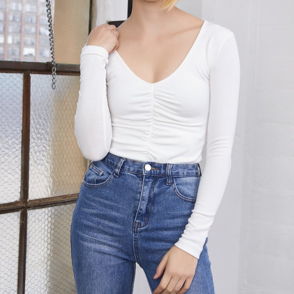 Emery Ribbed Ruched Bodysuit